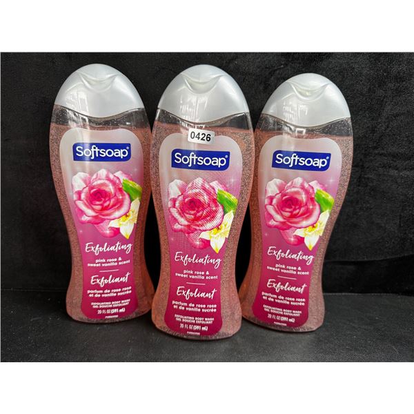 3 Bottles of Exfoliating Pink Rose and Vanilla Body Wash - New