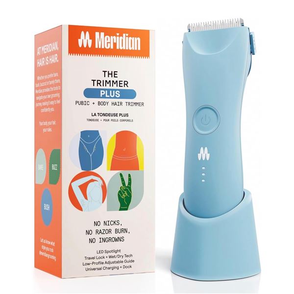 1 Sky Blue Waterproof Premium Meridian Trimmer Plus with Charge Base and Integrated Guard - New