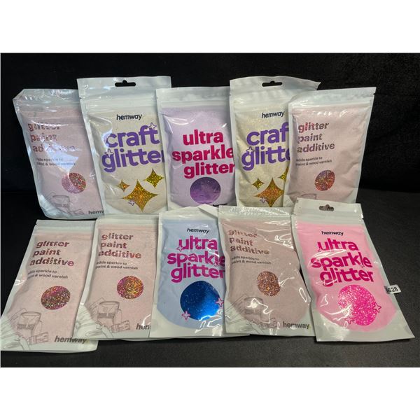 10 Packs of Hemway Premium Ultra Sparkle Craft/Paint Glitters - Assorted Colours - Brand New