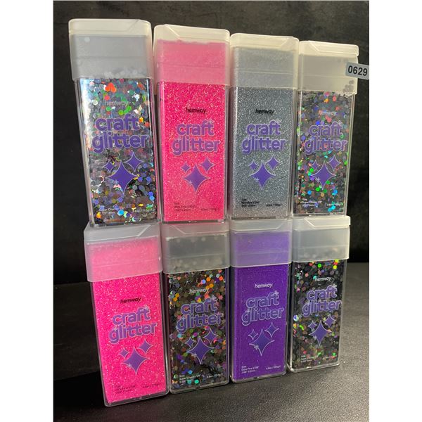 8 Hemway Premium Craft Glitter Shaker Jars - Assorted Colours (110g Each) - Brand New
