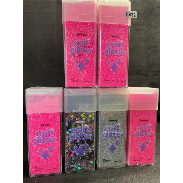 6 Hemway Premium Craft Glitter Shaker Jars - Assorted Colors (110g Each) - Brand New