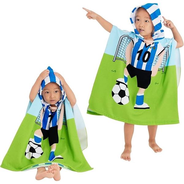 1 Soccer/Sports Themed Hooded Bath Towel/Towel Wrap for Kids (Fits 3-7yrs) - Brand New