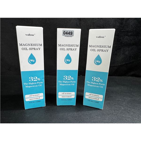 3 Bottles of 32% Unscented High Purity Magnesium Oil Spray 3x120ml Bottles - New