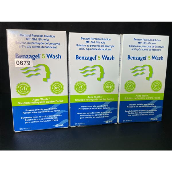 3 Benzagel 5% Benzoyl Peroxide Acne Wash; Prevents & Kills Acne Bacteria (85ml Each) - New