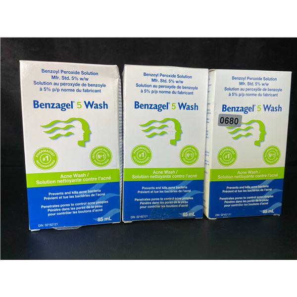3 Benzagel 5% Benzoyl Peroxide Acne Wash; Prevents & Kills Acne Bacteria (85ml Each) - New