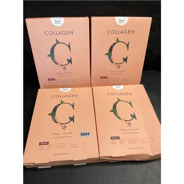 4 Boxes of Rael Beauty Collagen Facial Sheet Masks - 5 Per Box - Brand New