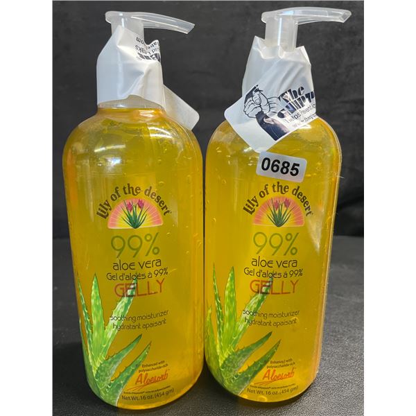 2 Bottles of Lily of the Desert 99% Aloe Vera Gelly Soothing Moisturizer - 16oz Each - New