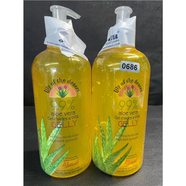 2 Bottles of Lily of the Desert 99% Aloe Vera Gelly Soothing Moisturizer - 16oz Each - New