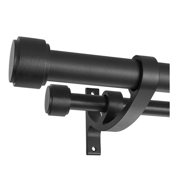 1 Set of Double Curtain Rods with Aluminum Bouquet Brackets Matte Black 72"-144" - New