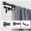 Image 2 : 1 Set of Double Curtain Rods with Aluminum Bouquet Brackets Matte Black 72"-144" - New