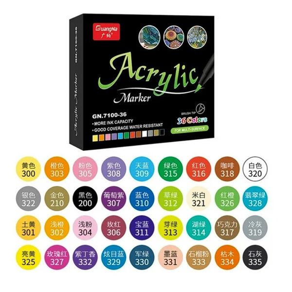 36-Colour Acrylic Paint Marker Set - Multi-Surface Acrylic Markers - New Sealed