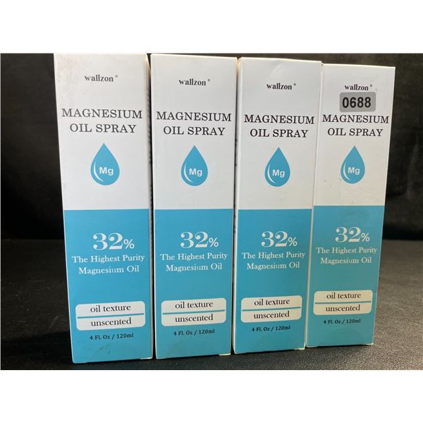 4 Wallzon Magnesium Oil Sprays - 32%; Unscented - 120ml Each - New