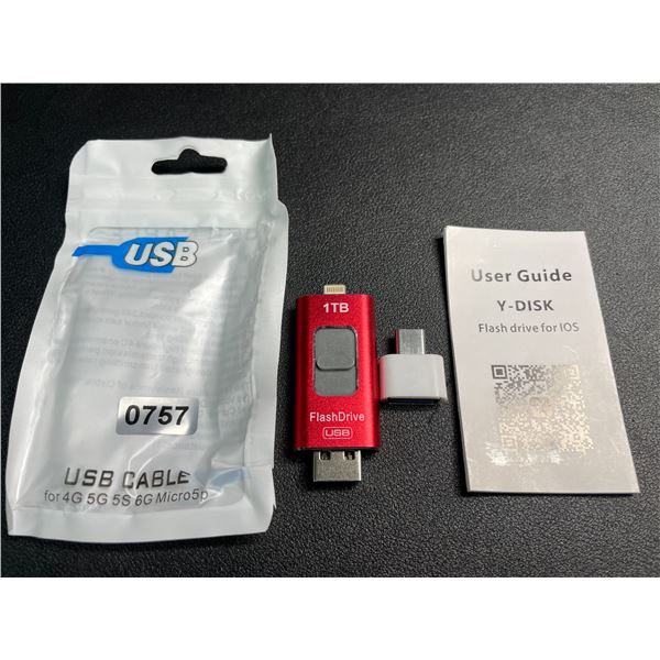 1TB USB Flash Drive/Storage Stick - Connects Directly to iPhone - New