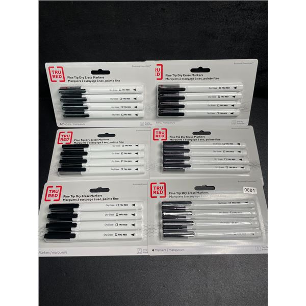 6 Packs of Fine Tip Dry Erase Markers (4 Each/24 Markers Total) Black - New