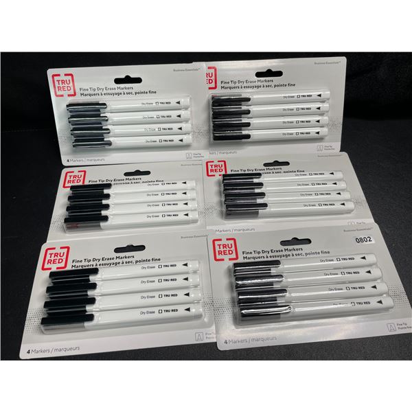 6 Packs of Fine Tip Dry Erase Markers (4 Each/24 Markers Total) Black - New