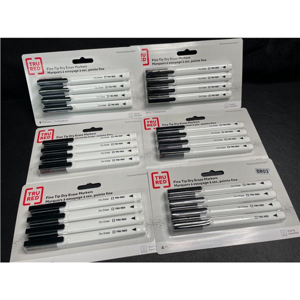 6 Packs of Fine Tip Dry Erase Markers (4 Each/24 Markers Total) Black - New