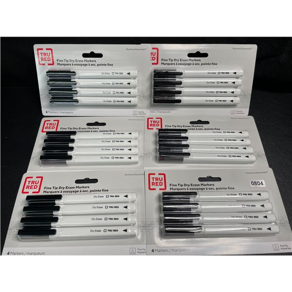 6 Packs of Fine Tip Dry Erase Markers (4 Each/24 Markers Total) Black - New