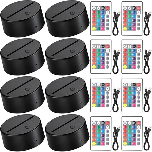 8PC LED Light Lamp Bases with Remote Controls - Brand New