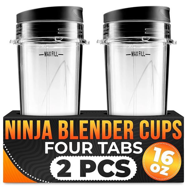 2 Single Serve 16-Ounce Replacement Cups for Ninja Blenders - Brand New!