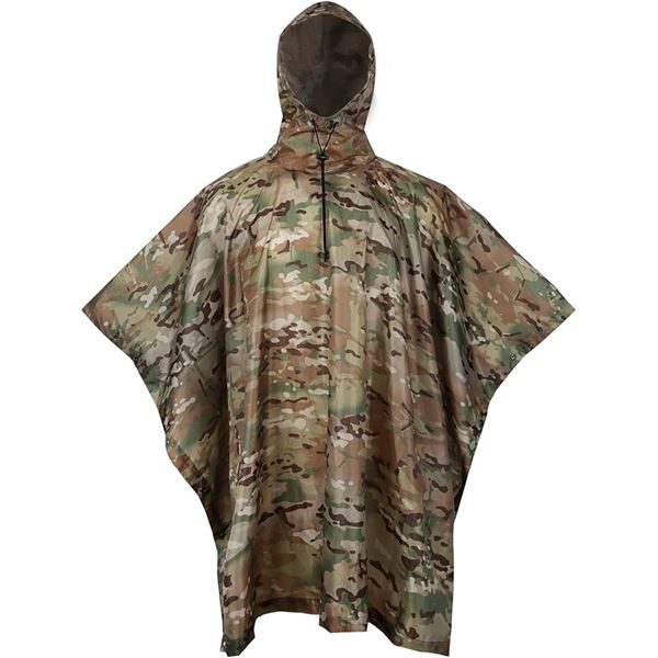 1 Camouflage Hooded Rain Poncho/Lightweight Raincoat for Outdoors - Brand New