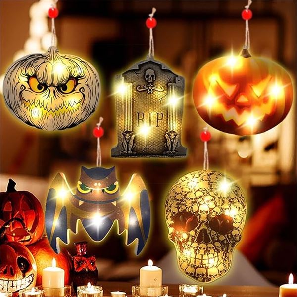 2 Boxes of Hanging Halloween Indoor/Outdoor Decor Lights (5 Per Pack) - New