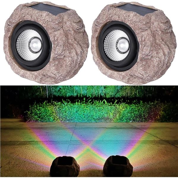 2 LED Coloured Solar Rock Lights/Spot Lights for Outdoors/Lawn & Garden - NEW