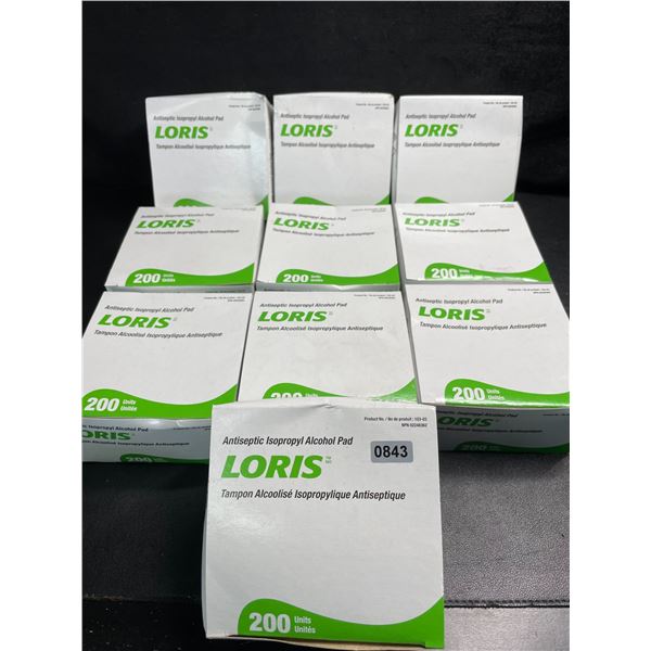 10 Boxes of Loris Antiseptic Isopropyl Alcohol Pads (200 Per Box) - Brand New