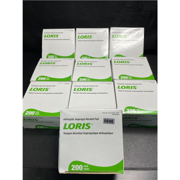 10 Boxes of Loris Antiseptic Isopropyl Alcohol Pads (200 Per Box) - Brand New
