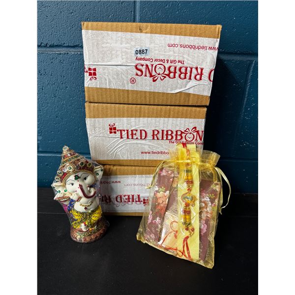 3 Tied Ribbons Rakhi Idol Figurines with Bracelets for Raksha Bandhan - New