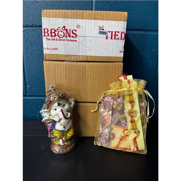 3 Tied Ribbons Rakhi Idol Figurines with Bracelets for Raksha Bandhan - New