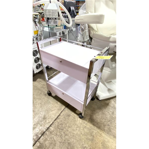 WHITE ESTHETICIAN ROLLING SUPPLY CART WITH TWO LOCKING DRAWERS