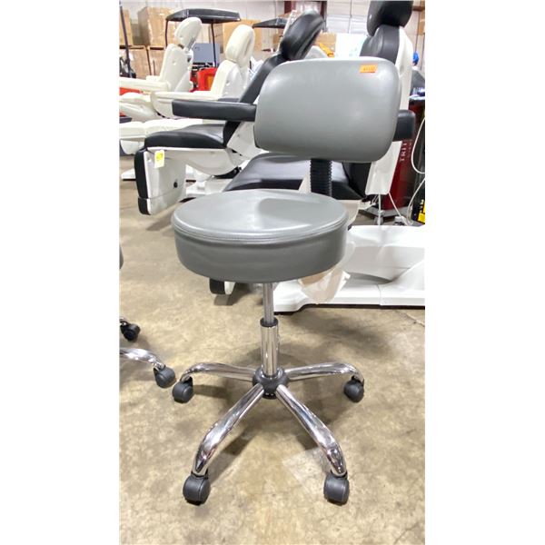 GREY PADDED ADJUSTABLE HEIGHT ROLLING COMMERCIAL ESTHETICIAN STOOL
