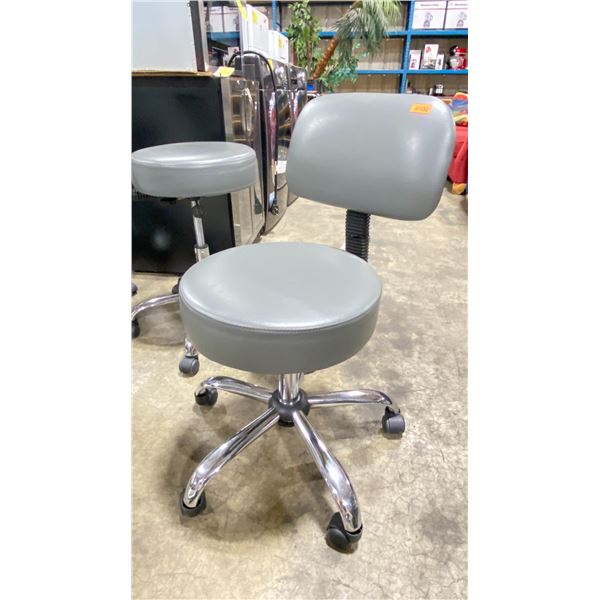 GREY PADDED ADJUSTABLE HEIGHT ROLLING COMMERCIAL ESTHETICIAN STOOL
