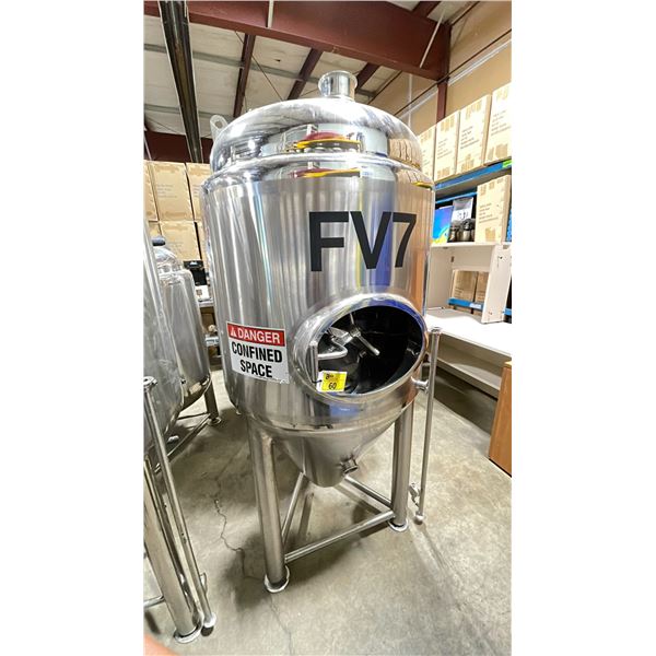 STAINLESS STEEL JACKETED CONE BOTTOM COMMERCIAL BREWERY FERMENTATION TANK W/FRONT ACCESS ON TRI-LEGS