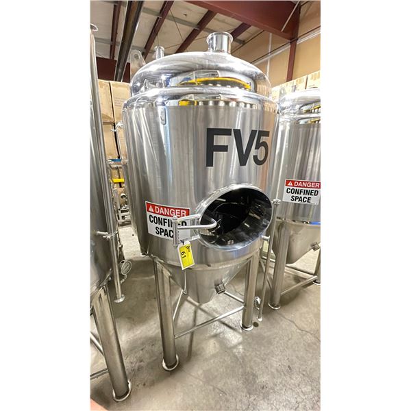 STAINLESS STEEL JACKETED CONE BOTTOM COMMERCIAL BREWERY FERMENTATION TANK W/FRONT ACCESS ON TRI-LEGS