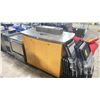 Image 2 : GREY / BURLED WOOD 3 DOOR MOBILE 52"W X 32"D X 46"H COMMERCIAL CONDIMENT COUNTER WITH STAINLESS
