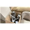 Image 2 : 3 GREY PADDED SIDE CHAIRS & BOX OF METAL TABLE SUPPORT LEGS