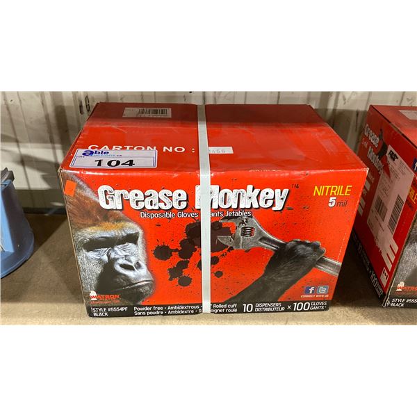 CASE OF GREASE MONKEY NITRILE DISPOSABLE GLOVES - 10 BOXES X 100 GLOVES *SIZE L*