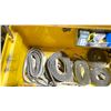 Image 2 : YELLOW METAL 24"W X 60"L X 34"H MOBILE STORAGE BOX WITH ASSORTED CONSTRUCTION SITE TIE DOWN /