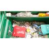 Image 2 : GREENLEE 2448 METAL 24"W X 48"L X 34"H MOBILE STORAGE BOX WITH ASSORTED CONSTRUCTION SITE TOOLS