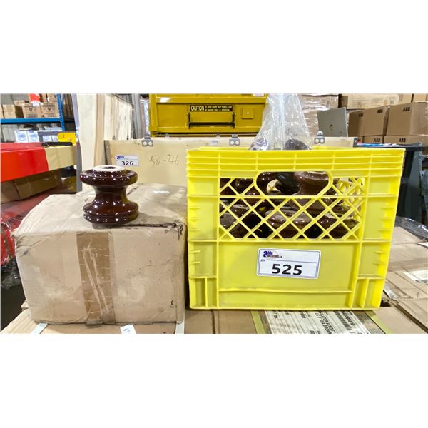 1 BOX & CRATE OF PPC INSULATORS CERAMIC SPOOL INSULATORS PART NO. 5101BROWN