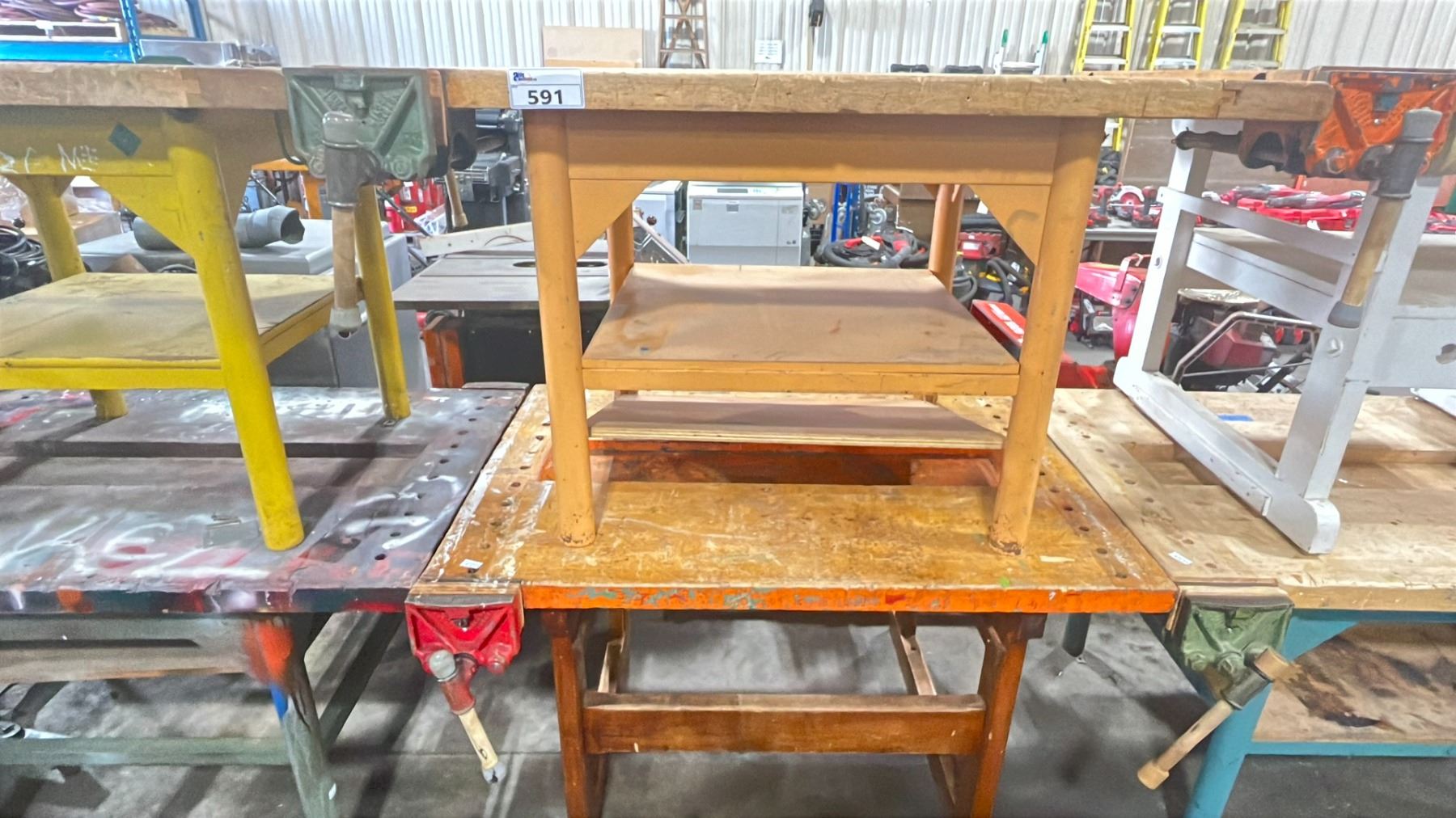 PAIR OF INDUSTRIAL WORK TABLES DIFFERENT SHAPES AND DIMENSIONS BOTH ...
