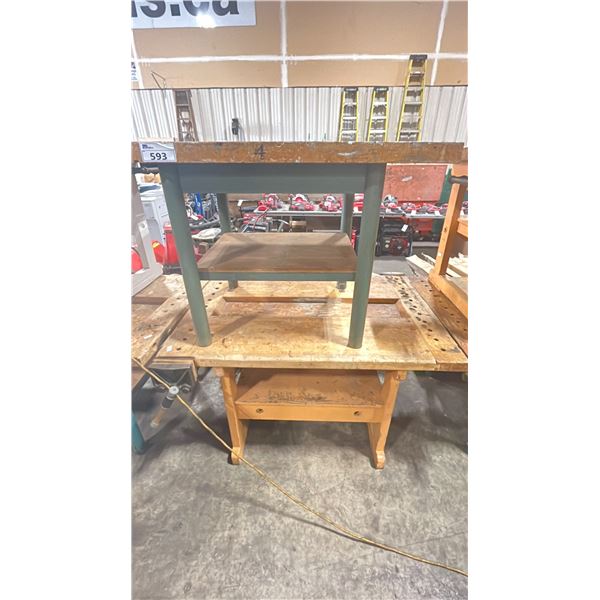 PAIR OF INDUSTRIAL WORK TABLES DIFFERENT SHAPES AND DIMENSIONS ONLY ONE TABLE HAS