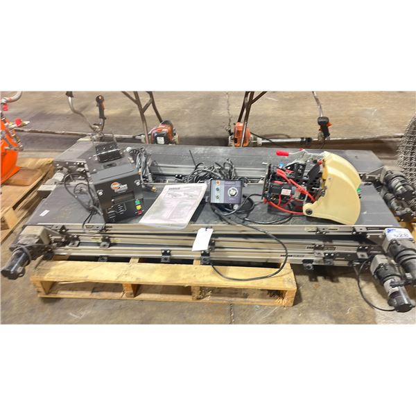 GROUP OF 4 DORNER SERIES END DRIVE COMPRESSOR WITH 8 DORNER DC MOTOR SPEED CONTROL UNITS, ONE