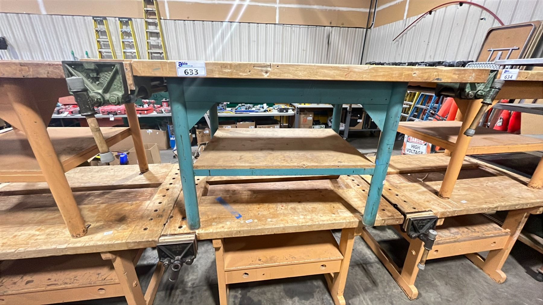 PAIR OF INDUSTRIAL WORK TABLES DIFFERENT SHAPES AND DIMENSIONS BOTH ...