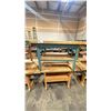 Image 2 : PAIR OF INDUSTRIAL WORK TABLES DIFFERENT SHAPES AND DIMENSIONS BOTH WITH TWO TABLE VISES ON EITHER