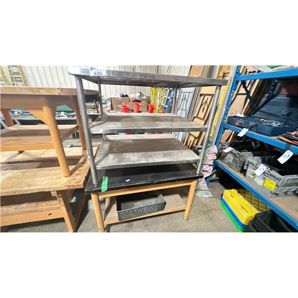 PAIR OF INDUSTRIAL WORK TABLES DIFFERENT SHAPES AND DIMENSIONS 1-STAINLESS STEEL 2- METAL BASE WITH