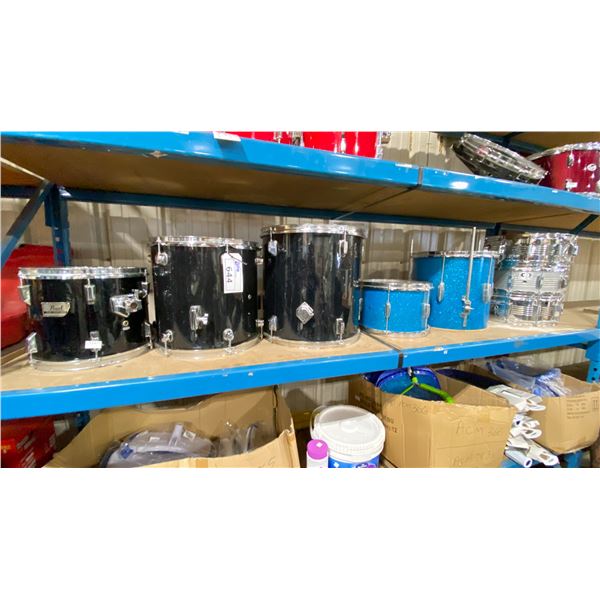 SHELF OF ASSORTED PROFESSIONAL DRUMS 8PCS