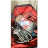 Image 2 : TOOL BAG WITH ASSORTED POWER TOOLS & BIN OF HEAVY DUTY MATERIAL FABRIC