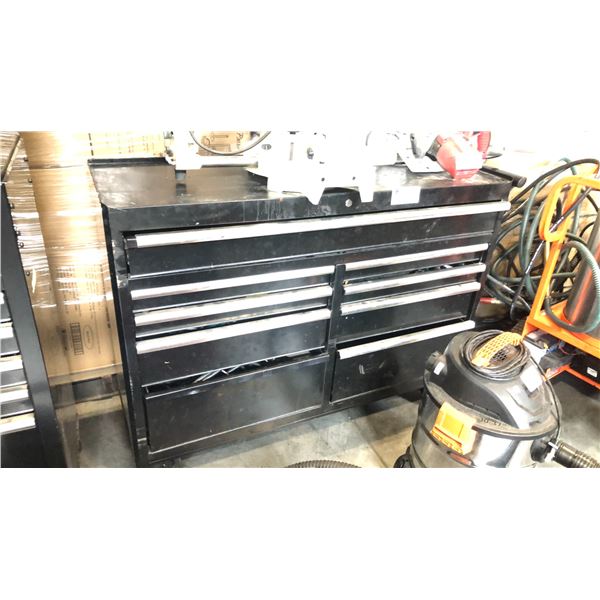 BLACK MULTI-DRAWER TROLLEY TOOL CABINET W/ CONTENTS D18" X W54" X H38" - NO KEY